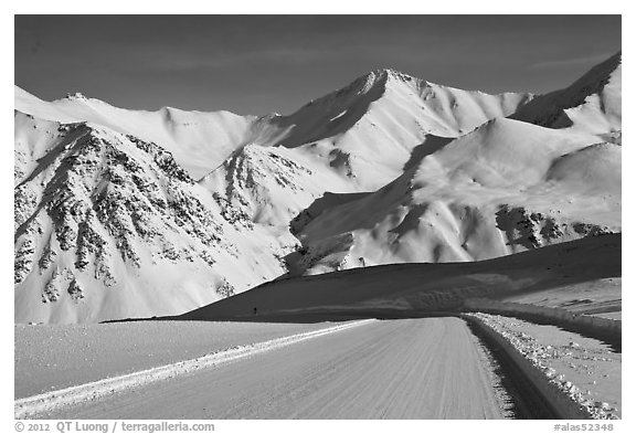 Frozen Dalton Highway, Atigun Pass. Alaska, USA (black and white)