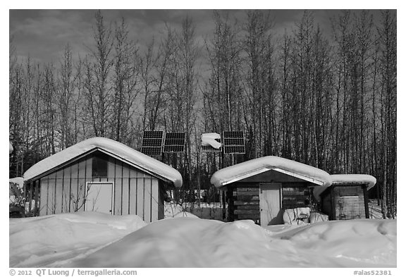 Cabins and solar panels. Wiseman, Alaska, USA