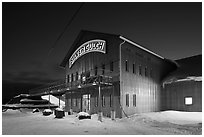 Silver Gulch brewery, winter night. Fairbanks, Alaska, USA ( black and white)