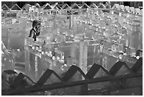 Woman in ice maze, Ice Alaska. Fairbanks, Alaska, USA (black and white)