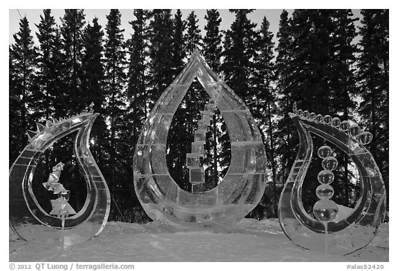 Multiblock Ice scultpures, World Ice Art Championships. Fairbanks, Alaska, USA (black and white)