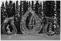 Multiblock Ice scultpures, World Ice Art Championships. Fairbanks, Alaska, USA ( black and white)