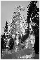 Large multibloc ice sculpture, 2012 World Ice Art Championships. Fairbanks, Alaska, USA ( black and white)