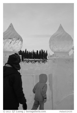 Family enters ice maze, George Horner Ice Park. Fairbanks, Alaska, USA