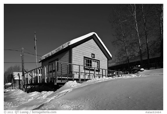 Chatanika mining camp in winter. Alaska, USA (black and white)