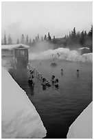 Natural hot springs in winter. Chena Hot Springs, Alaska, USA (black and white)