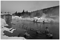 Rock Lake natural pool in winter. Chena Hot Springs, Alaska, USA (black and white)