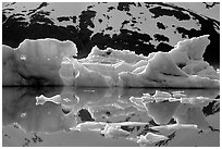 Icebergs and reflections, Portage Lake. Alaska, USA (black and white)
