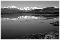 Lake with snowy peaks reflected. Alaska, USA (black and white)