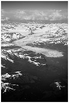 Aerial view of the Columbia Glacier. Prince William Sound, Alaska, USA (black and white)