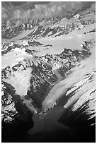 Aerial view of Glaciers and Fjords in Prince William Sound. Prince William Sound, Alaska, USA ( black and white)