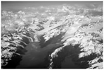 Aerial view of tidewater glaciers in Prince William Sound. Prince William Sound, Alaska, USA (black and white)