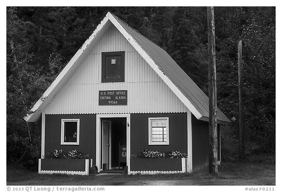 Chitina Post Office at dusk. Alaska, USA (black and white)