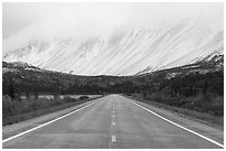 Richardson Highway and Eastern Alaska Range mountains. Alaska, USA ( black and white)