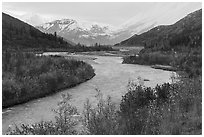 Delta River in autumn, Eastern Alaska Range. Alaska, USA ( black and white)