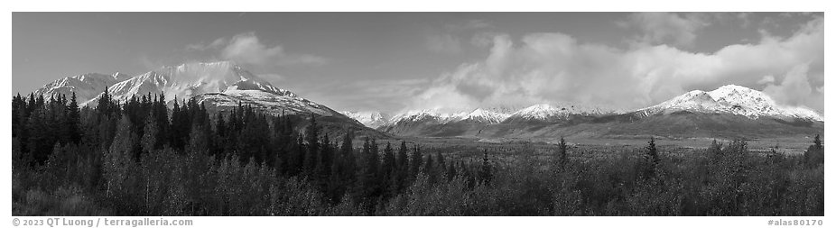Hayes Range from Black Rapids Glacier Viewpoint. Alaska, USA (black and white)