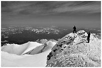 Mountaineers on the summit of Mt Shasta. California, USA (black and white)