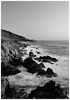 Surf and rocks at sunset, Garapata State Park. Big Sur, California, USA (black and white)