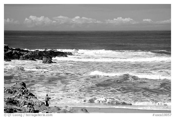Fisherman, Bean Hollow State Beach. San Mateo County, California, USA (black and white)