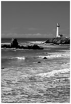 Surf and Pigeon Point Lighthouse, morning. San Mateo County, California, USA ( black and white)