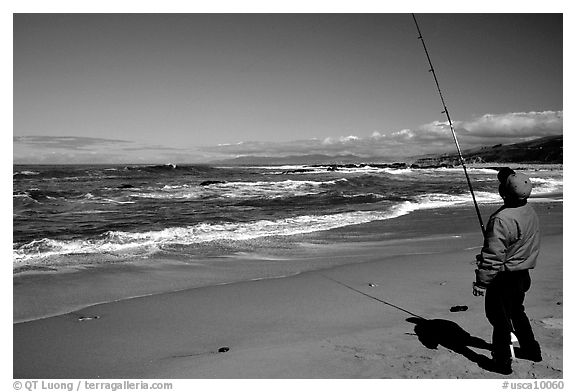 Fisherman, Bean Hollow State Beach. San Mateo County, California, USA (black and white)