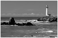Pigeon Point Lighthouse and rocks, morning. San Mateo County, California, USA ( black and white)