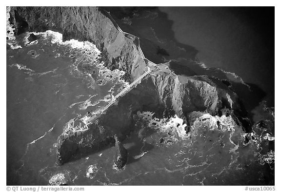 Aerial view of Bonita Lighthouse. California, USA (black and white)