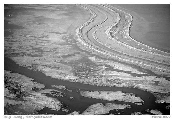 Aerial view of wetlands in the South Bay. Redwood City,  California, USA (black and white)