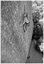 Rock climber on the Boy Scout rocks, Mt Diablo State Park. California, USA ( black and white)