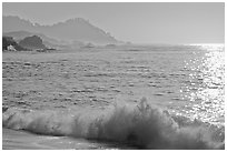 Surf on late afternoon. Carmel-by-the-Sea, California, USA (black and white)