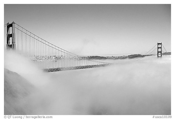Fog rolls over the Golden Gate. San Francisco, California, USA (black and white)