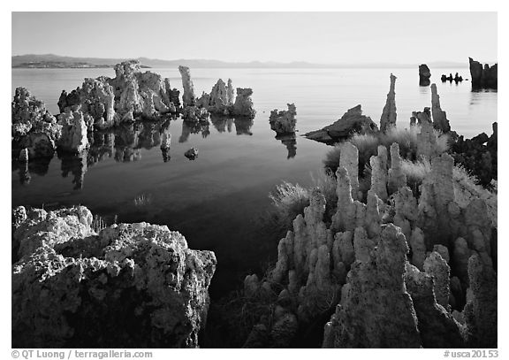 Tufa formations, South Tufa area, early morning. Mono Lake, California, USA (black and white)