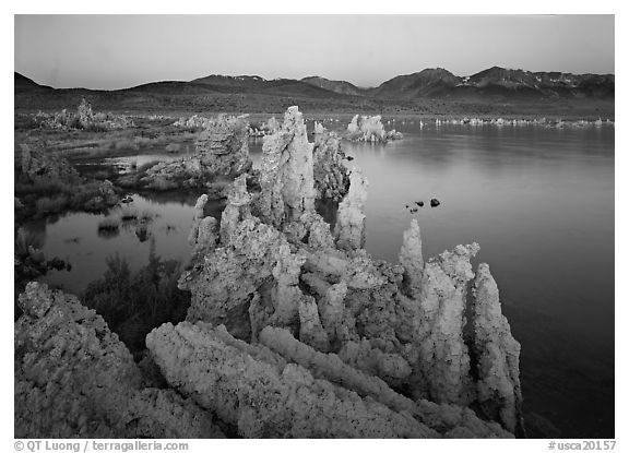 Tufas, South Tufa area,  dawn. Mono Lake, California, USA (black and white)