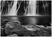 Boulders and waterfall, Burney Falls State Park. California, USA (black and white)