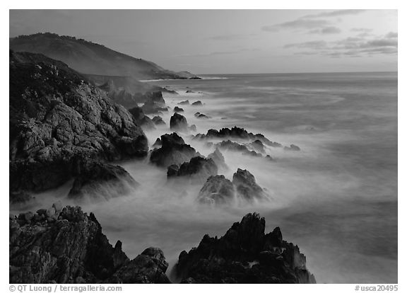 Rocky coastline, Garapata. California, USA (black and white)