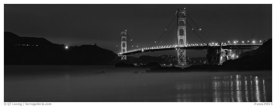 Golden Gate Bridge, blue hour. San Francisco, California, USA (black and white)
