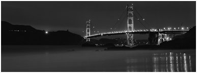 Golden Gate Bridge, blue hour. San Francisco, California, USA (Panoramic black and white)