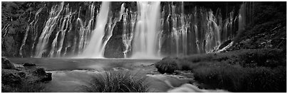 Wide Burney falls. California, USA (Panoramic black and white)