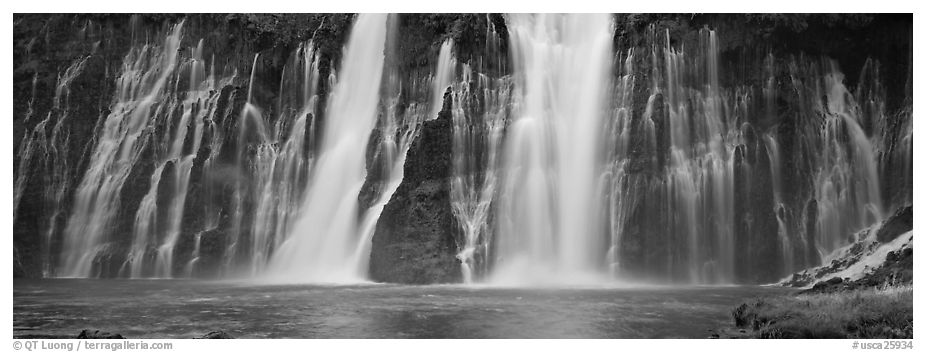 Wide waterfall, Burney Falls State Park. California, USA (black and white)