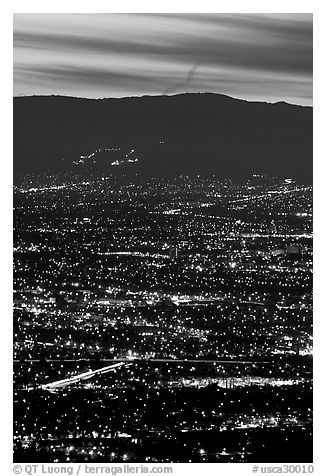 Lights of San Jose at dusk. San Jose, California, USA