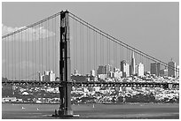 Golden Gate Bridge with city skyline, afternoon. San Francisco, California, USA (black and white)