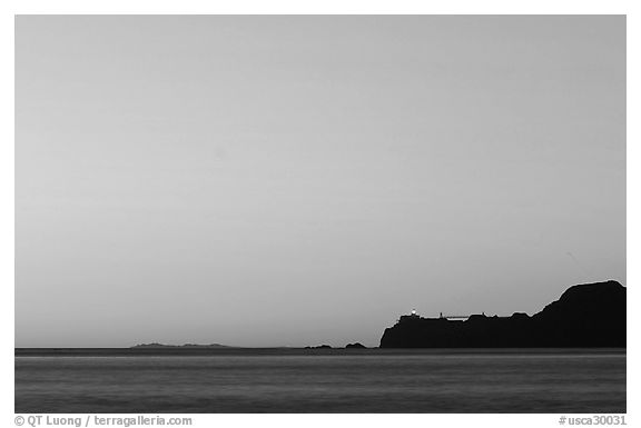 Marin headlands and Point Bonita, across the Golden Gate, sunset. California, USA (black and white)