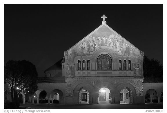 Memorial church at night. Stanford University, California, USA