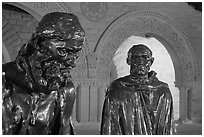 Burghers of Calais by Rodin in Quad by night. Stanford University, California, USA ( black and white)