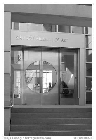 Entrance of the San Jose Museum of Art. San Jose, California, USA (black and white)