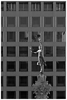 Statue on Admiral Dewey memorial column. San Francisco, California, USA (black and white)