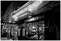 Stinking Rose garlic restaurant at night, North Beach. San Francisco, California, USA (black and white)