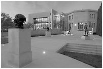 Rodin sculpture garden and Cantor Center for Visual Arts, sunset. Stanford University, California, USA ( black and white)