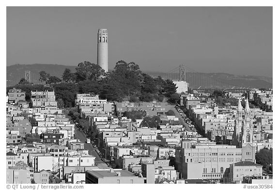 Coit Tower on Telegraph Hill, afternoon. San Francisco, California, USA (black and white)