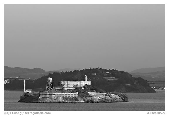 Alcatraz Island at sunset. San Francisco, California, USA (black and white)